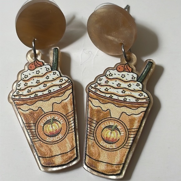 Pumpkin Spice Latte Coffee Drop Statement Earrings - Picture 6 of 11